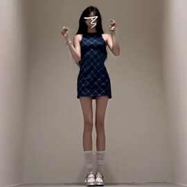 性感辣妹无袖格纹背心连衣裙子女夏2025年新款小个子收腰显瘦短裙