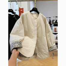 跨境感复古别致独好看圆领棉服女秋冬慵懒松弛感休闲棉衣