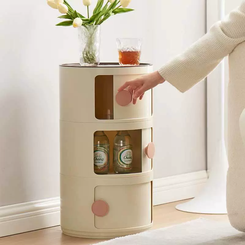 北欧ins床头柜简约创意多层收纳柜现代网红塑料边柜圆形储物柜