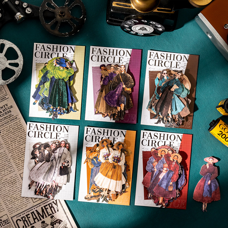 Retro Fashion Circle Character Stickers French Style Clothing Character Handbook Collage Scene DIY Basic Material Painting