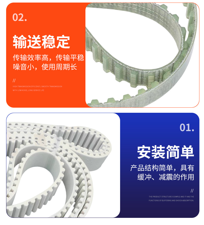 Polyurethane seamless steel wire synchronous belt, one-piece molded without joints, precision transmission belt, PU circular toothed belt