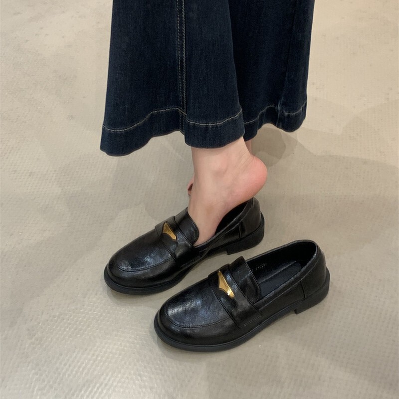 复古乐福鞋女2025新款英伦风百搭绒面学院风一脚蹬粗跟小皮鞋女潮|undefined