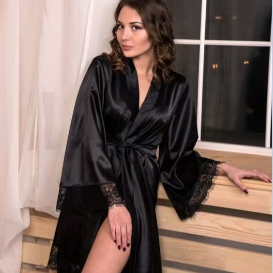 Foreign Trade Amazon Hot Style Sexy Women's Nightgown Imitation Silk Nightgown Large Size Sexy Intimates Nightgown Ebay