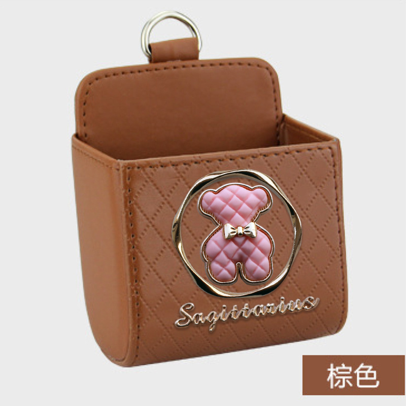 Bolsa de almacenamiento de salida de aire del automóvil bolsas de colgar de teléfonos móviles creativas de metal osos pequeños cajas de almacenamiento de artículos de automóvil almacenamiento de suspensión