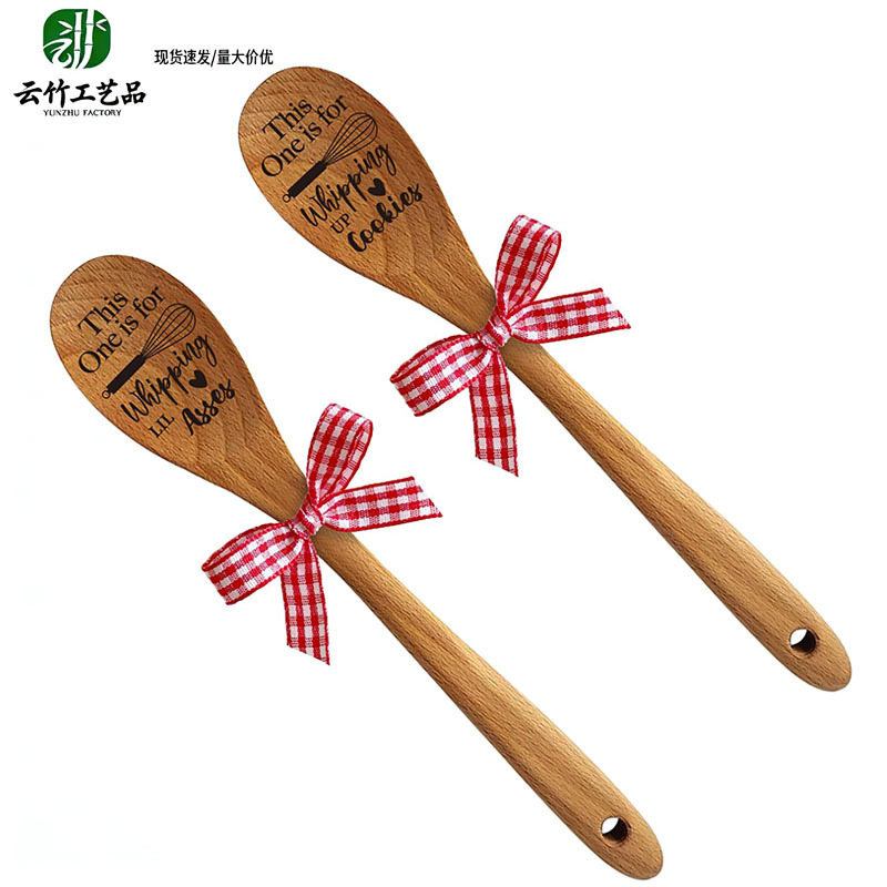 Factory Direct Sale Long-Handled Beech Wood Spoon Laser-Engraved Beech Wood Spoon Bow-Knot Beech Wood Spoon Simple Solid Wood Household Use Factory Direct Sale Long-Handled Beech Wood Spoon Laser-Engraved Beech Wood Spoon Bow-Knot Beech Wood Spoon Simple Solid Wood Household Use
