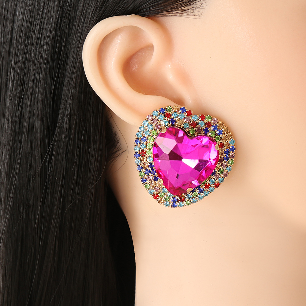 Fashion Heart-shaped Alloy Diamond Earrings display picture 22