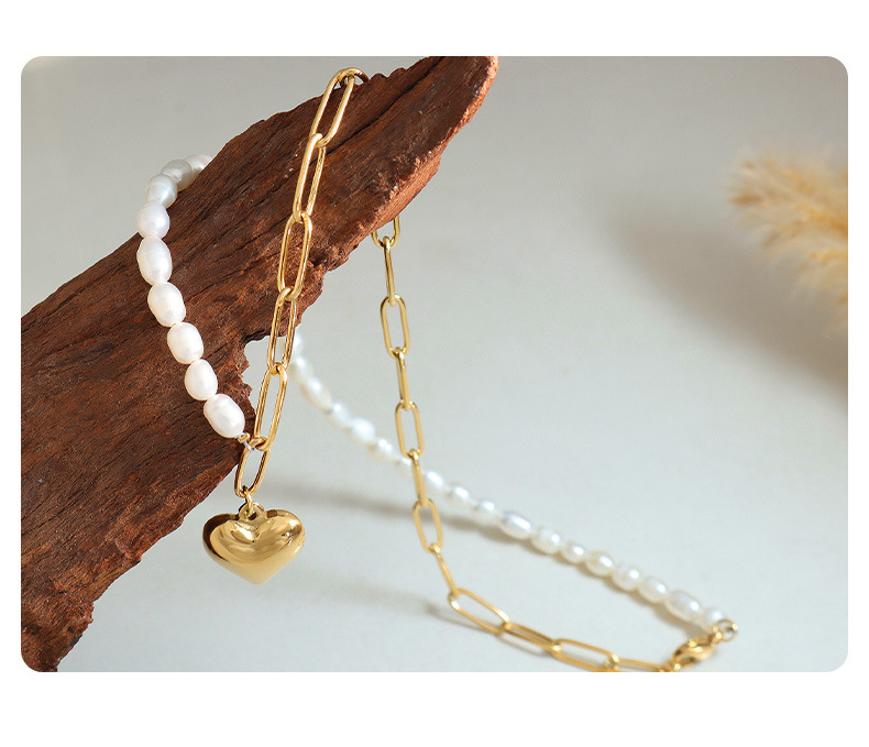 Fashion Heart Shape Titanium Steel Pendant Necklace Pearl Plating Stainless Steel Necklaces_colorza_4