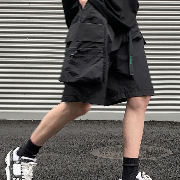 Vuug American-Style Cargo Shorts for Men, Summer Multi-Pocket Trendy Brand, Functional Loose Straight-Leg Sports Casual Knee-Length Shorts