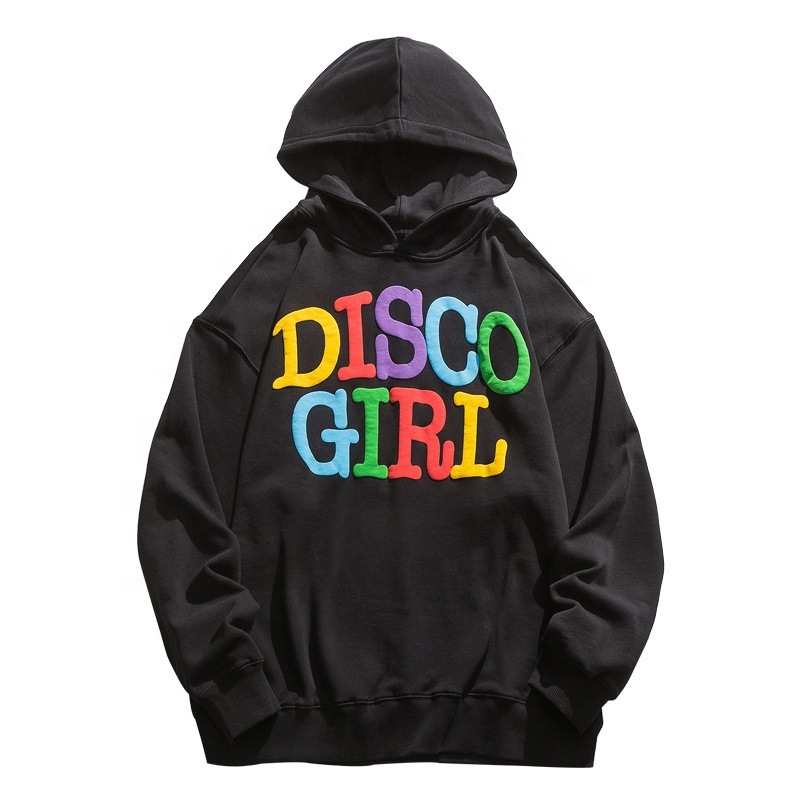 Factory custom European and American loose spring and autumn color matching pullover sweater 3d bubble printing fleece men's hoodie coat