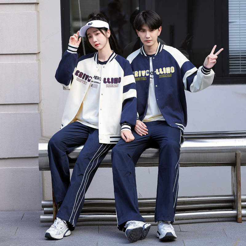 学院风情侣装秋冬棒球服班服撞色拼接百搭设计卫衣外套运动会校服
