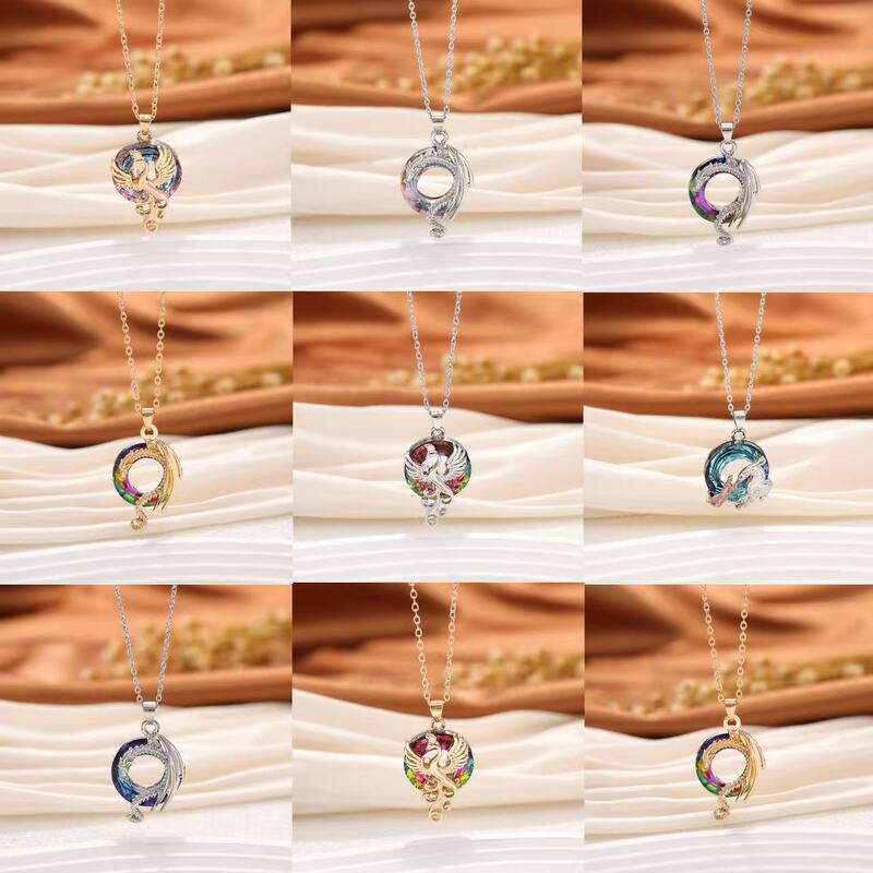 Cross-border Hot Niche Design Colorful Firebird Phoenix Personality Pendant Exaggerated Multicolor Cross Chain All-match Women's Item