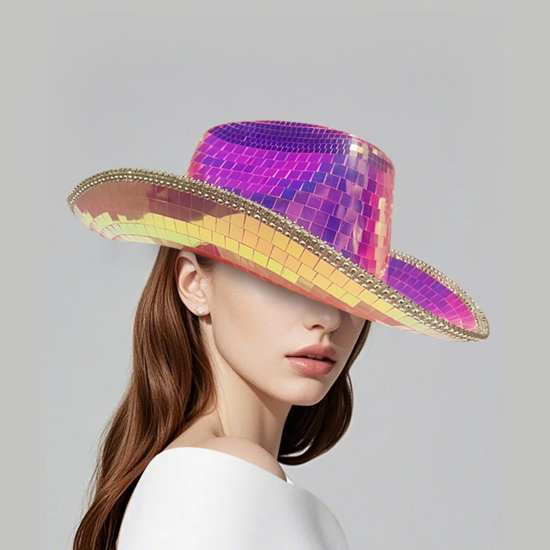 Sombrero de Vaquero Láser con Espejo PET Colorido, Sombrero de Fiesta, Decoración Genial para Bailar, Lentejuelas, Estilo Occidental, Fantasía