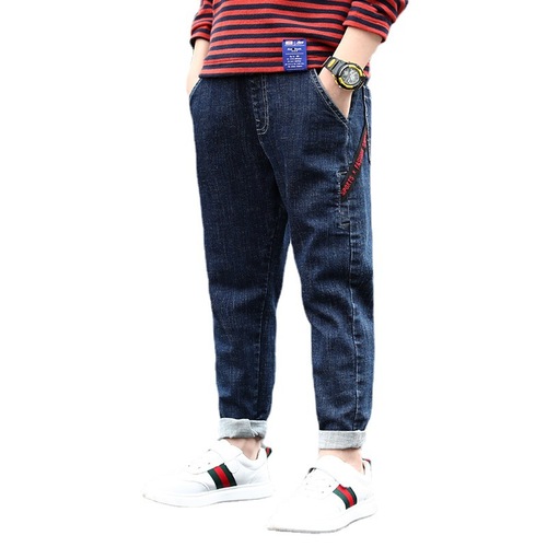 Children's jeans spring and autumn new style boys' high-elastic jeans for middle-aged and older children 5-15 years old children's clothing