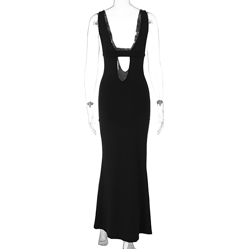 Best Seller in Sexy Deep V Plunge Patch Hollow Out Cutout Corset Maxi Dress Slim Strap Dress