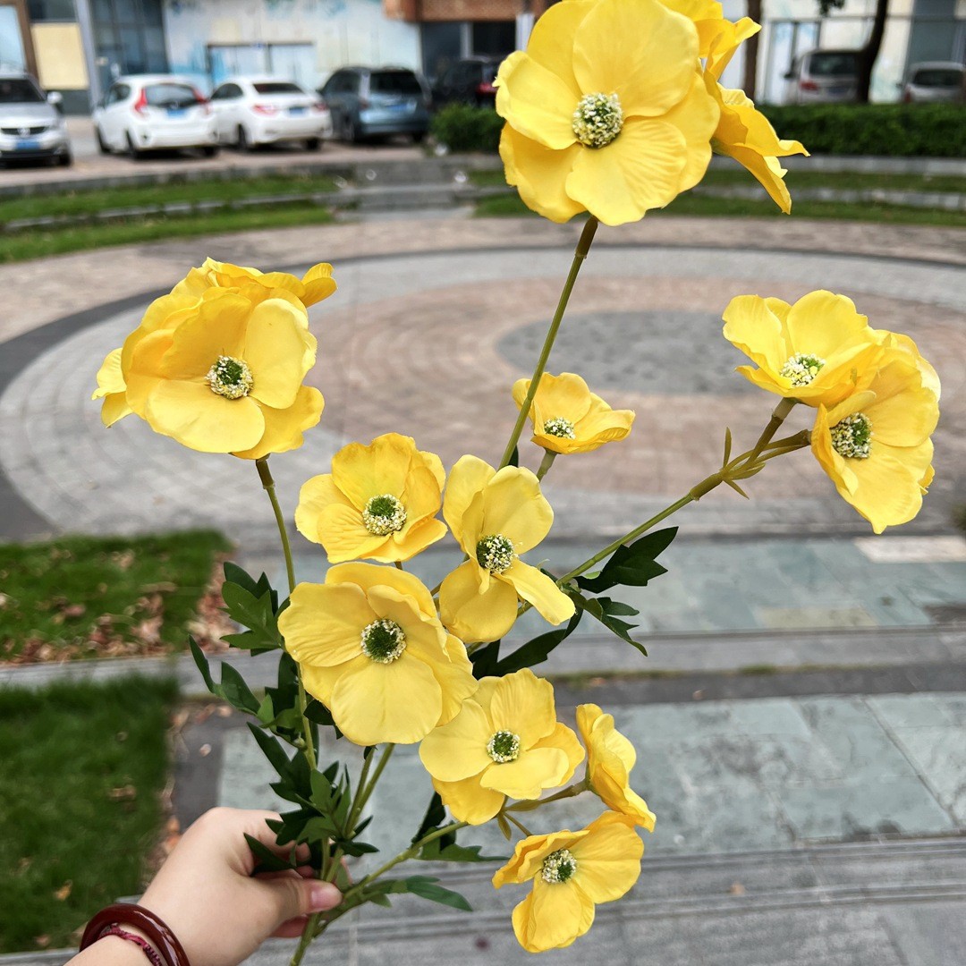 Nueva fábrica de flores artificiales de la boda amarillo leche amarillo limón amarillo fresco al aire libre Salón de la boda decoración flor falsa al por mayor