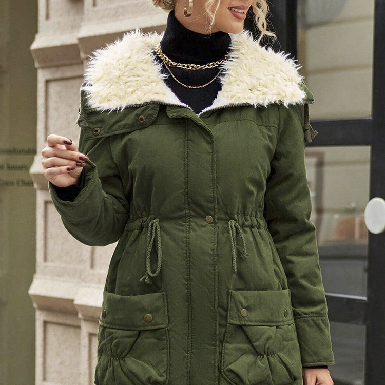 Winter New Style Cotton-Padded Jacket with Hood, Long Sleeves, Mid-Length, Warm Lamb Wool Quilted Coat for Women, Plus Size Women's Clothing