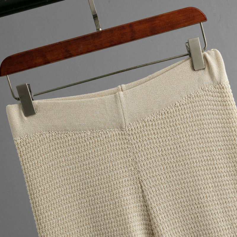 Fashionable Knitted Women Summer V neck Sleeveless Vest High Waist Straight Pants Two Piece Set