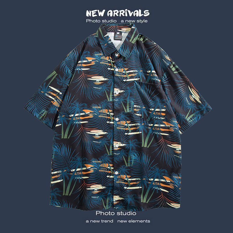 Camisa floral de manga corta Estilo de Hong Kong estilo retro de vetiver Estilo coreano moda guapo camisa de hombres y mujeres de moda y top de hadas