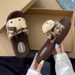 棉拖鞋女可爱豹纹KT猫毛毛拖鞋女新款室内室外穿防滑厚底秋冬批发