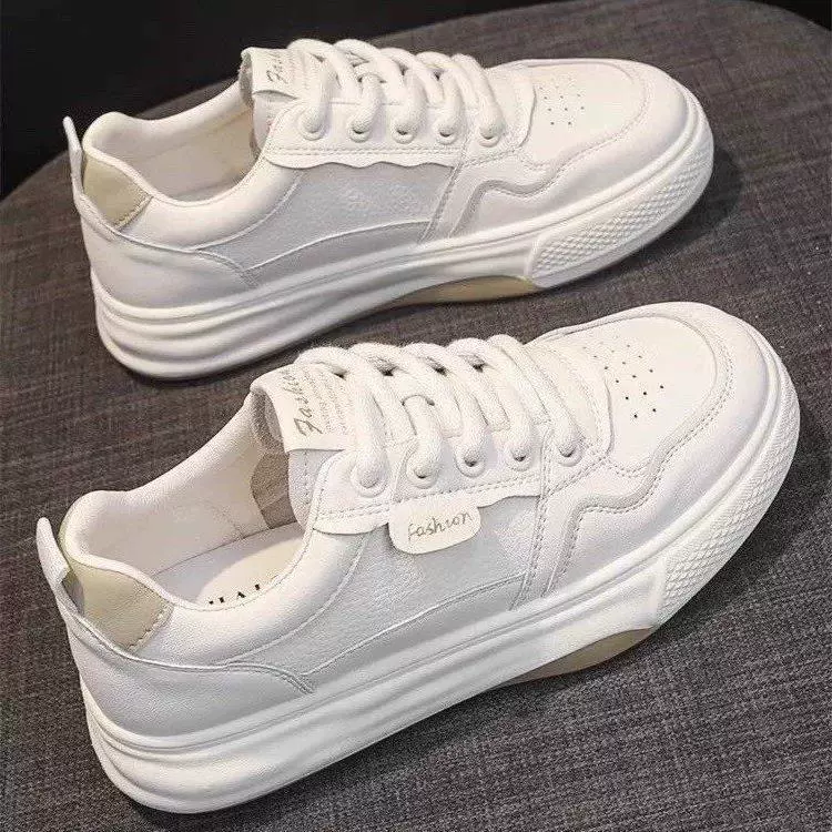 Толстая подошва маленькая белая обувь женская 2024 весна и осень новая дикая дышащая и удобная обувь круглая голова студенческая спортивная повседневная одиночная обувь