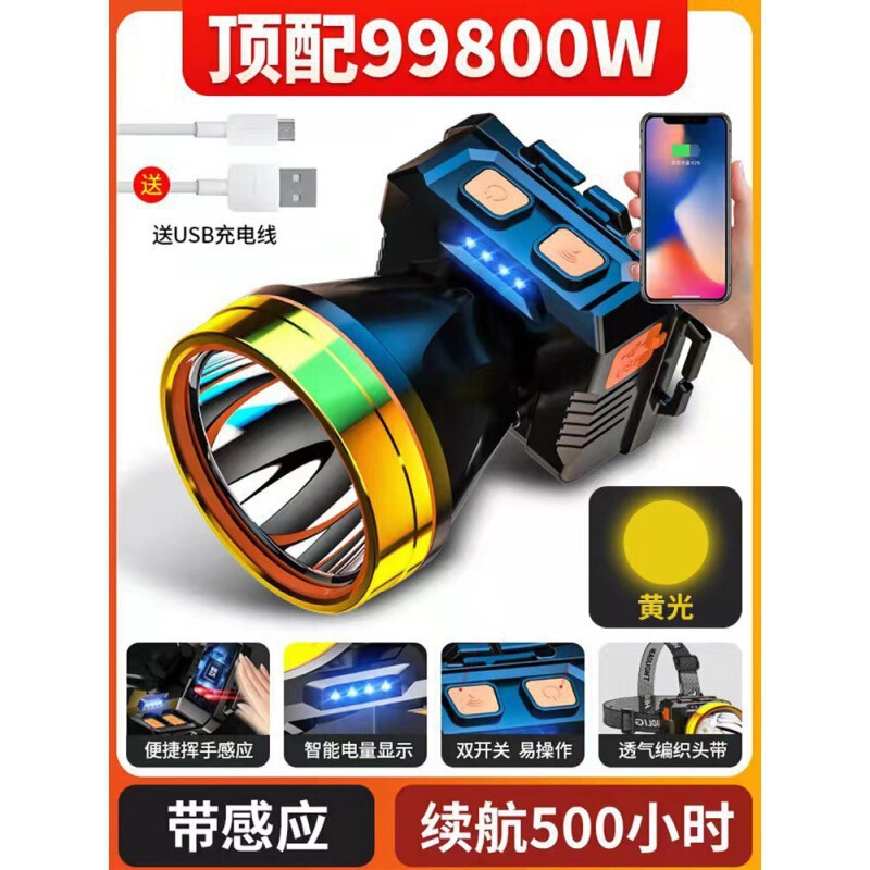 懐中電灯強力な光屋外超高輝度ヘッドランプ電気技師用ハイエンド充電式超耐久性屋外防水マイナーズランプ|undefined