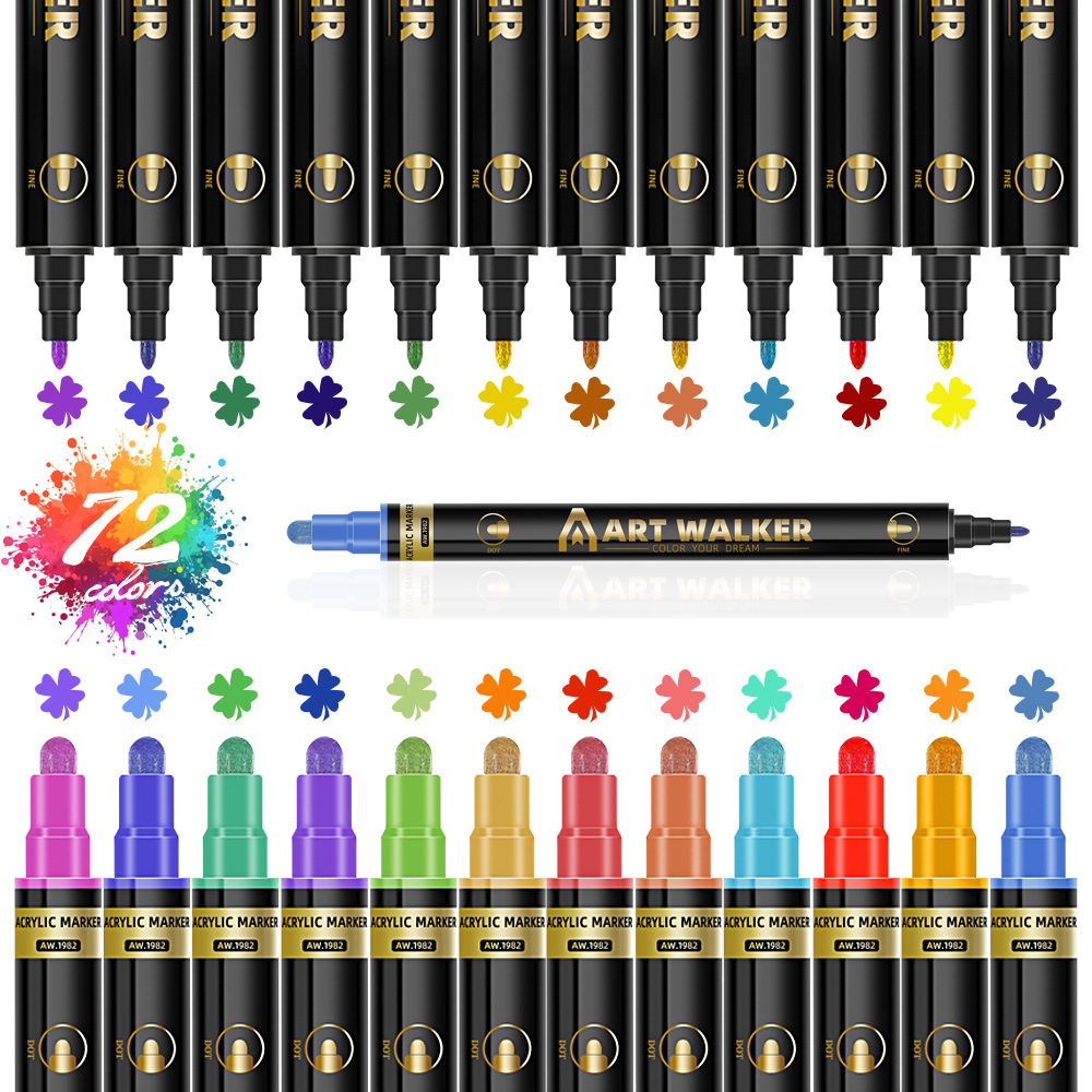 Explosiones transfronterizas 72 color pluma de acrílico de doble cabeza para estudiantes pintando graffiti lavable pluma de acrílico pintada