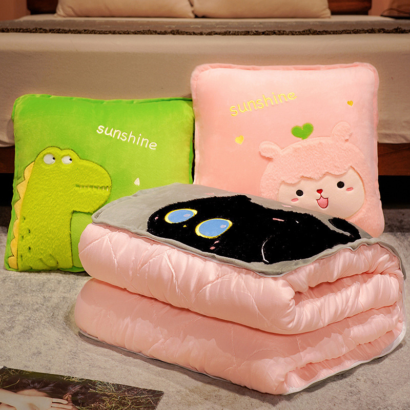 Almohada edredón de doble uso engrosada manta siesta de oficina almohada dos-en-uno plegable coche almohada lindo