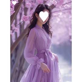 别致漂亮紫色连衣裙春季茶歇法式高级感气质名媛初恋清纯奶甜裙子
