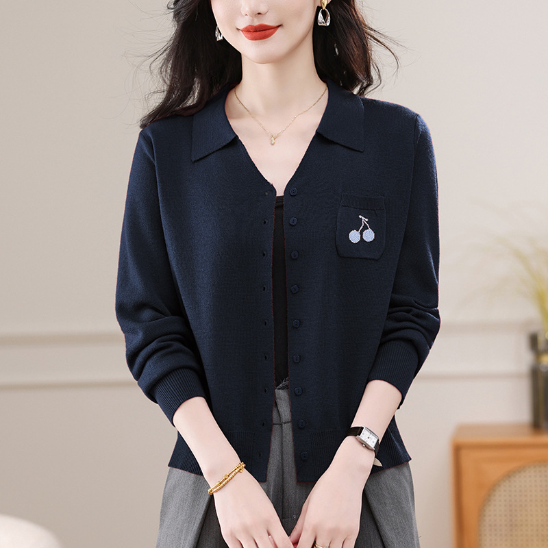 2025新款翻领针织上衣外搭洋气女士秋装气质外套短款洋气毛衣开衫|undefined