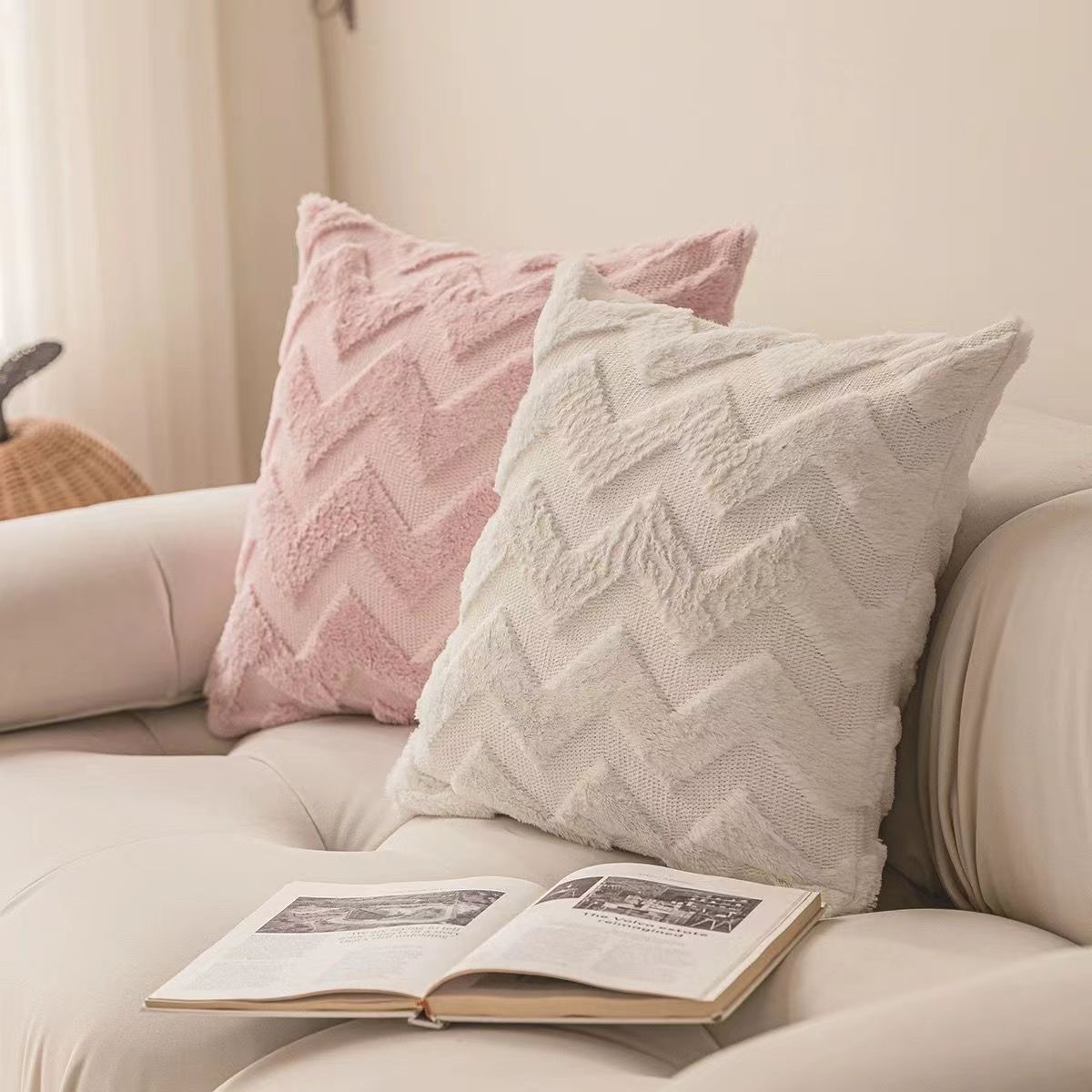 Cross-Border Striped Plush Pillowcase Solid Color Sofa Pillow Home Bedside Pillowcase Cushion Wave Pillowcase Wholesale
