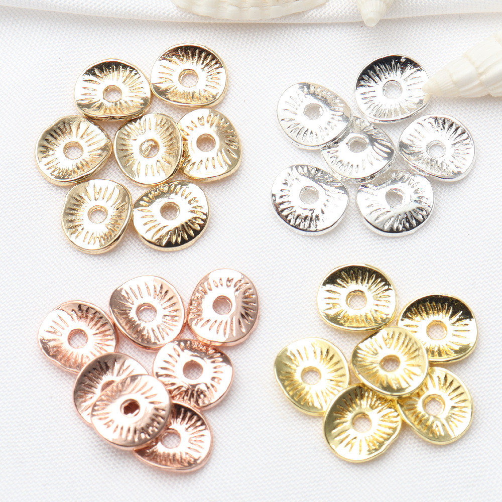 14K包金保色条纹眼睛隔片弧形车花中孔隔珠圆片 diy 饰品串珠垫片