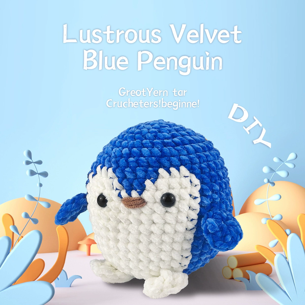Crochet for beginners, doll, cute woven materials set handmade, pinguin, English