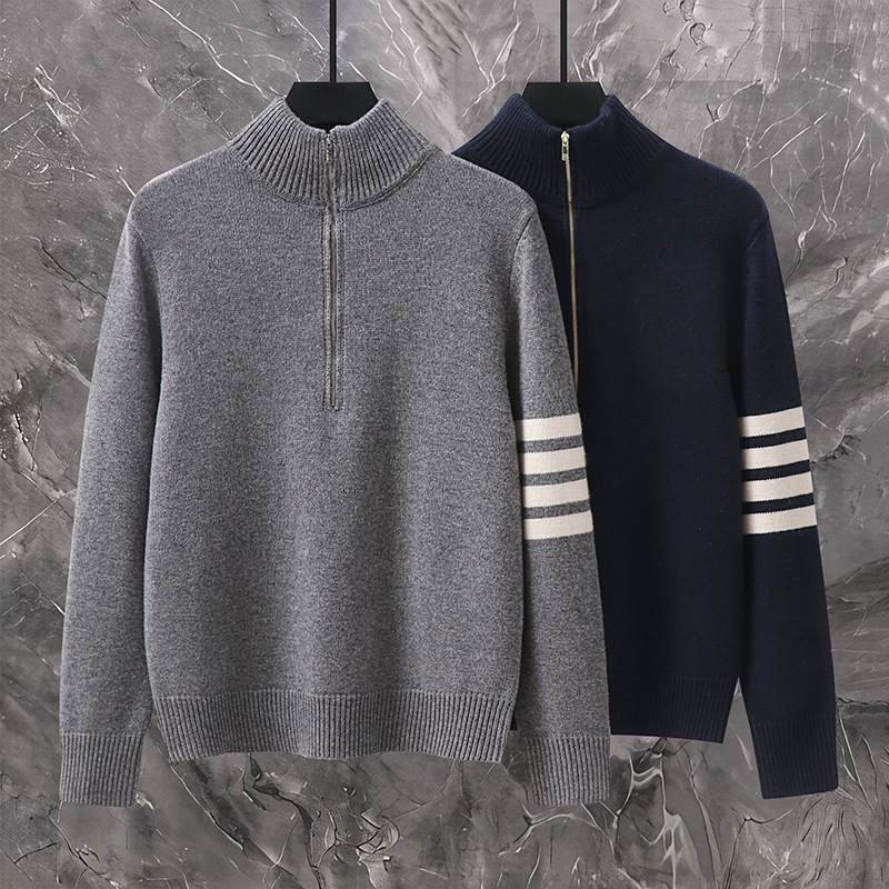 Factory direct sales: TB wool half-zip four-stripe sweater, casual and versatile, simple design, unisex long-sleeve knit top Factory direct sales: TB wool half-zip four-stripe sweater, casual and versatile, simple design, unisex long-sleeve knit top