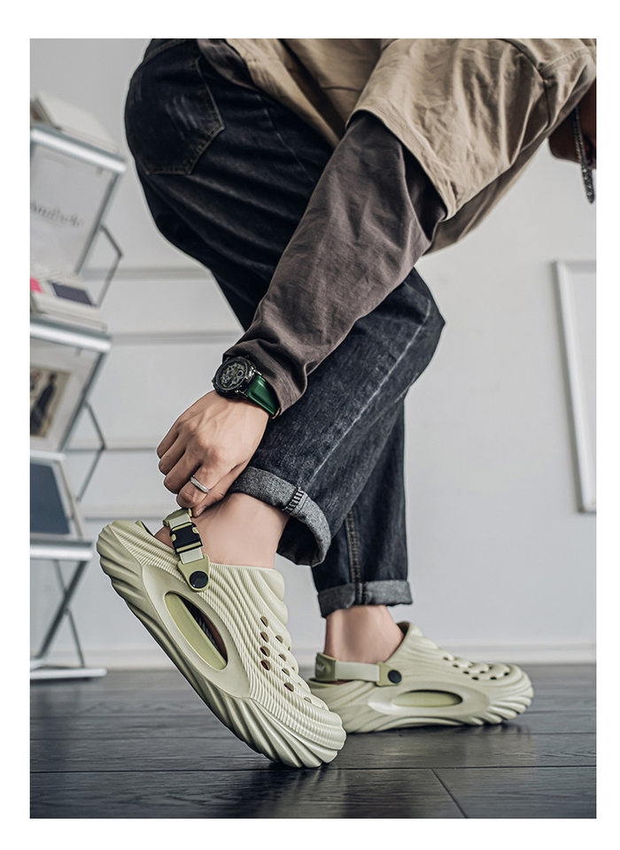 Dép lỗ nam kiểu Crocs mùa hè chống trượt, mũi tròn bảo vệ, đi biển và lái xe — Trắng, màu xanh nhạt, đen chi tiết 20
