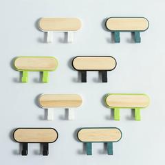 Wooden round head hook multi-functional household nail-free adhesive hook strong load-bearing creative hook behind the door without punching adhesive hook