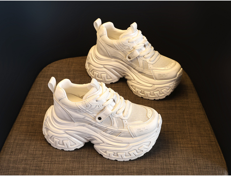 Giày sneaker nữ đế dày tăng chiều cao lưới thoáng khí phong cách daddy — Bạc trắng chi tiết 4