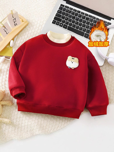 Autumn and winter baby semi-high collar men and women's base shirt and velvet top sweater New Year clothes cartoon children cartoon pattern