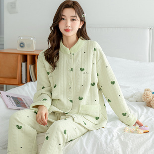 Monthly clothing autumn and winter postpartum long sleeve October air cotton pregnant women nursing pajamas nursing special home clothing suit