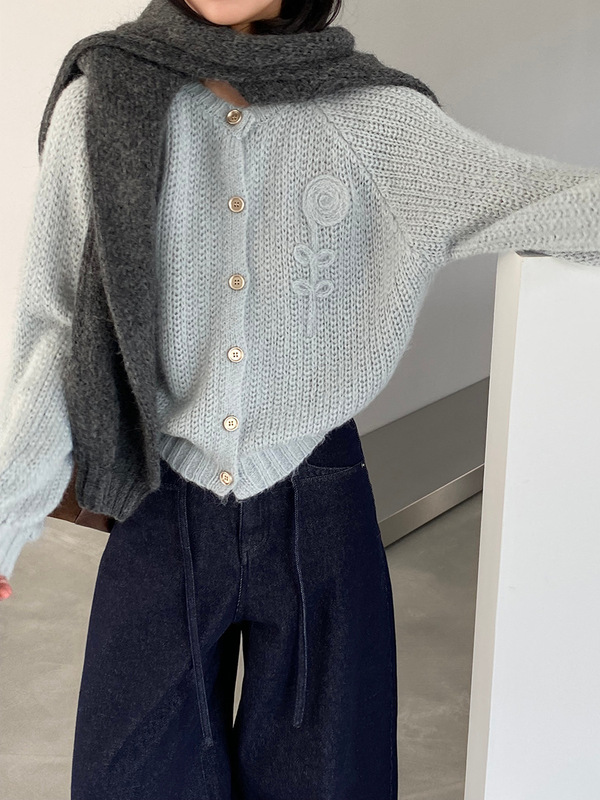 江左 韩系小众设计感刺绣针织开衫女新款宽松显瘦百搭毛衣 U1277|undefined