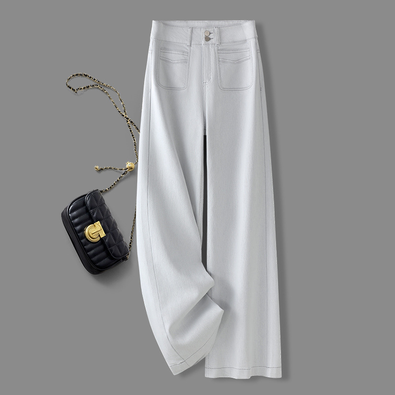 Light Luxury Gray-White Denim Wide-Leg Pants for Women, New Spring, Autumn, and Winter 2026 Vintage Fashion Trendy Design Straight-Leg Pants