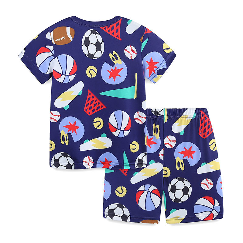 AostaBetty verano nuevo estilo ropa para el hogar de dos piezas traje de manga corta para niños con estampado de fútbol de estilo europeo y americano