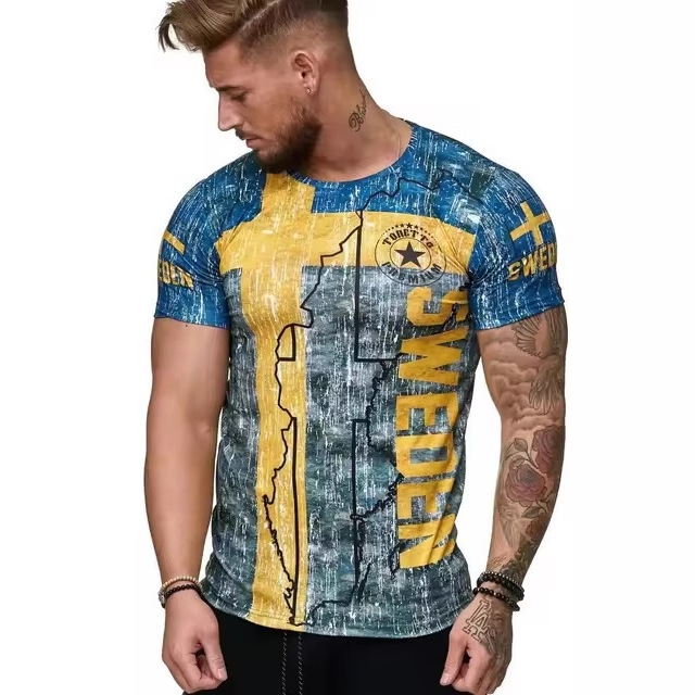 Verano calle todo-fósforo suelto cuello redondo manga corta transpirable camiseta de hombre piel de camarón transfronterizo venta caliente impresión digital 3D