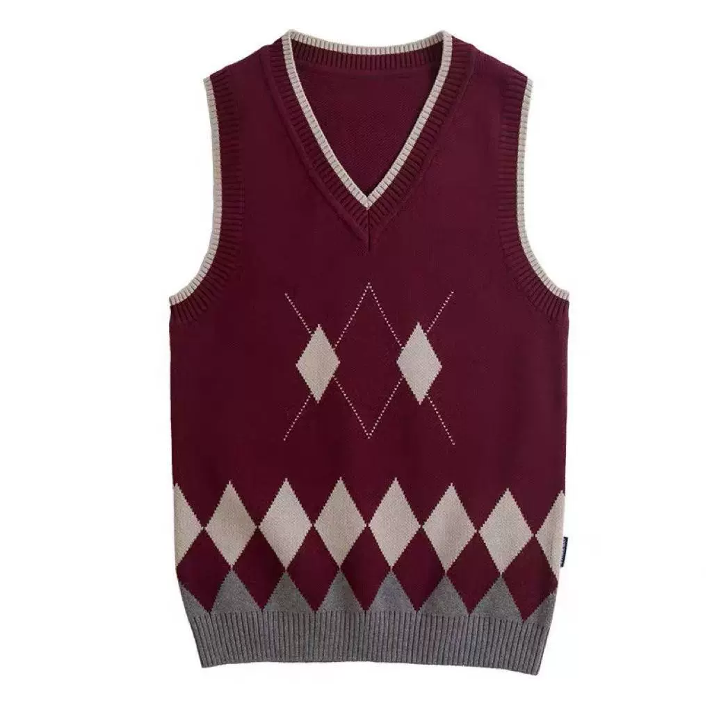 校服定制班服儿童马甲童装春秋男女针织背心菱格撞色学生马夹加工