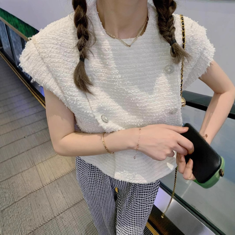 It's my favorite little fragrant waistcoat again ~ summer thin loose short-sleeved sweater slimming tweed top