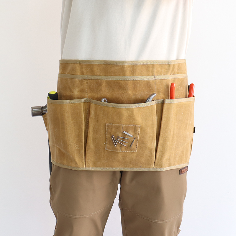 Amazon delantal de lona cera impermeable a prueba de aceite herramientas multifuncionales bolsa de cintura electricista delantal de carpintería corto
