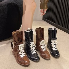 舒适复古百搭内增高马丁靴女英伦圆头系带运动靴女靴拳击靴德训靴