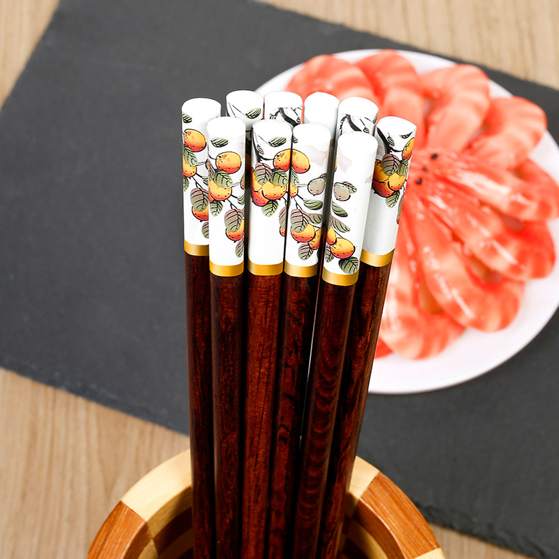 National Chaozhou Home Palillos de madera maciza, todo lo mejor, impresión, antideslizante, no fácil de mohosos, palillos de 24cm, 10 pares de cajas de regalo al por mayor