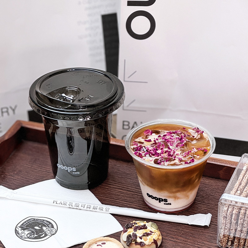网红黑色咖啡杯一次性冷饮杯带盖PET塑料dirty杯印logo商用批发