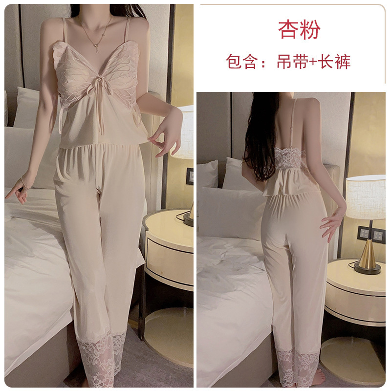 瑰若品牌内衣甜美蝴蝶加胸垫丝绒女上衣长裤外袍大码家居套装4095|undefined