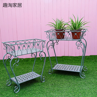 Outdoor Vintage Antique Wrought Iron Flower Rack Flower Holder Flower Pot Rack Courtyard Balcony Window Decoration Garden Grocery Storage Rack